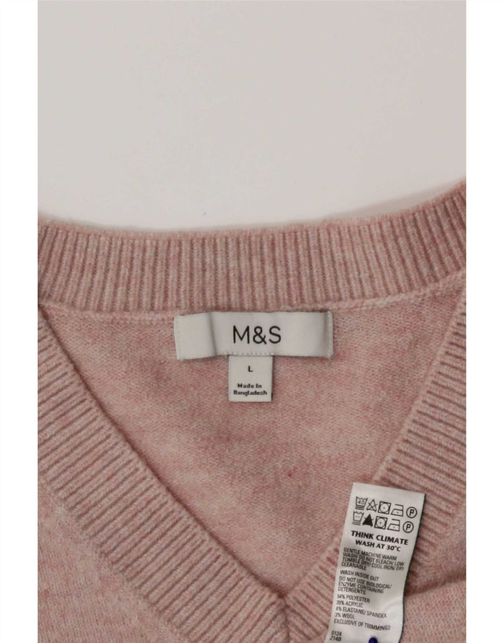 Marks & Spencer Womens V-Neck Jumper Sweater UK 16 Large Pink Polyester