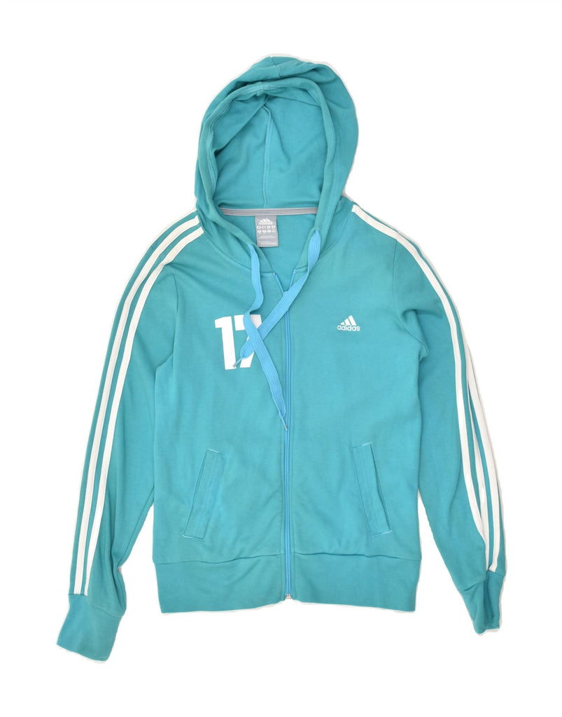 ADIDAS Womens Graphic Zip Hoodie Sweater UK 12 Medium  Blue | Vintage Adidas | Thrift | Second-Hand Adidas | Used Clothing | Messina Hembry 