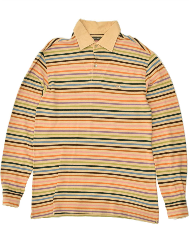 HENRY COTTONS Mens Long Sleeve Polo Shirt Large Beige Striped Cotton | Vintage Henry Cottons | Thrift | Second-Hand Henry Cottons | Used Clothing | Messina Hembry 