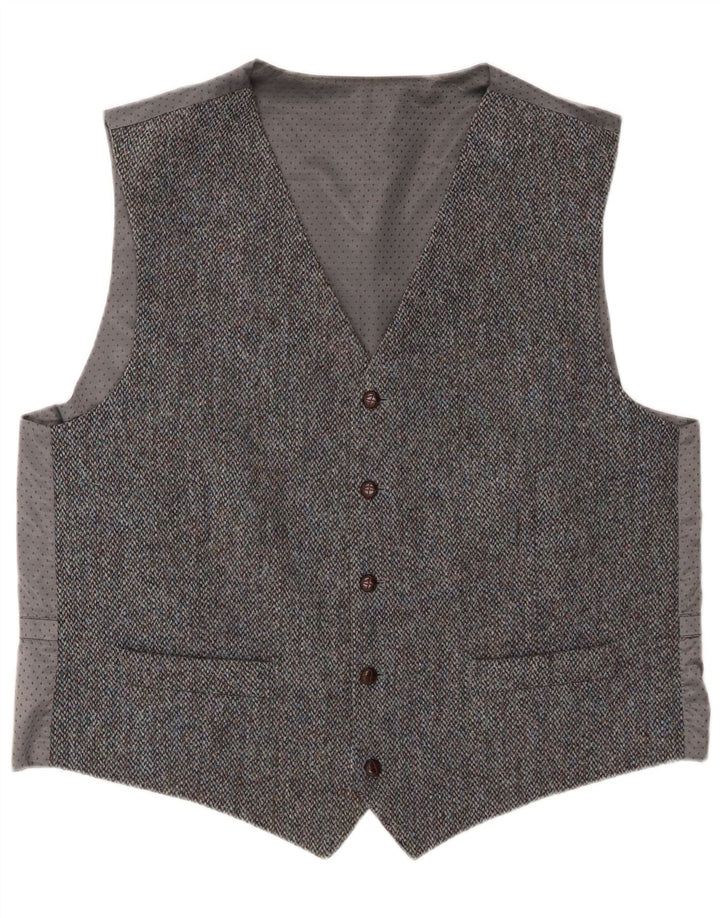 Harris Tweed Mens Waistcoat 2XL Grey New Wool