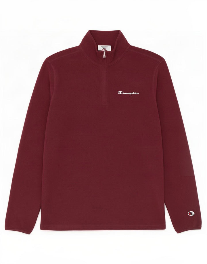 Champion Mens Zip Neck Fleece Jumper Small Burgundy Polyester