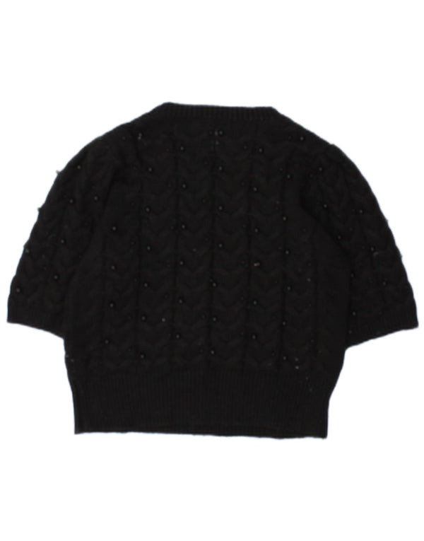 Zara Womens Crop Short Sleeve Crew Neck Jumper Sweater UK 14 Large Black