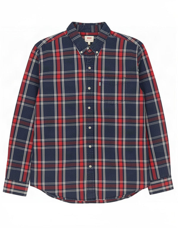 Levi's Mens Shirt Large Navy Blue Check Cotton