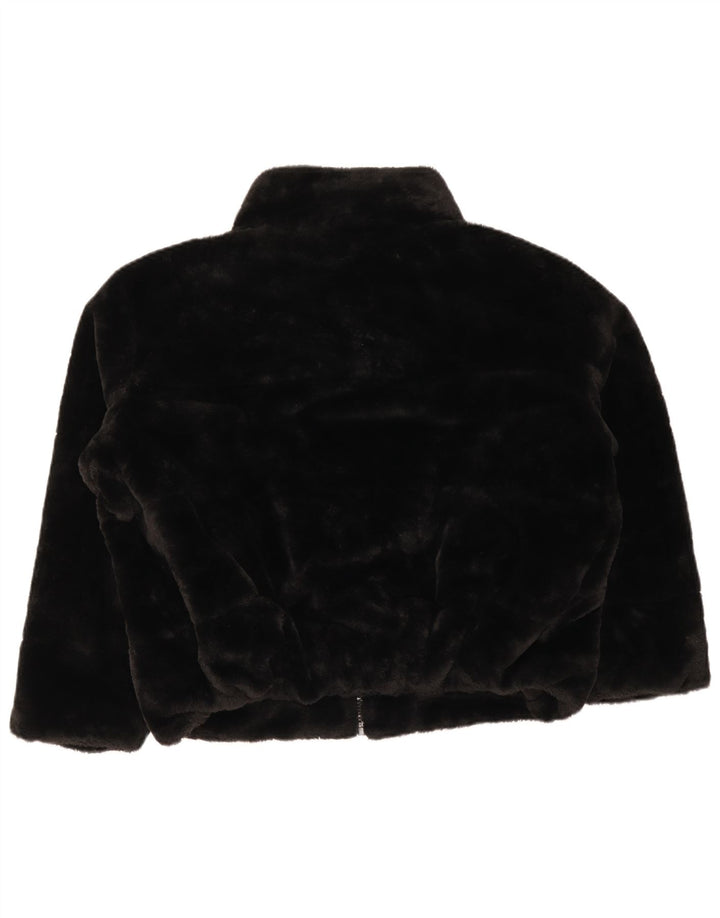 Zara Womens Faux Fur Jacket UK 16 Large Black Polyester
