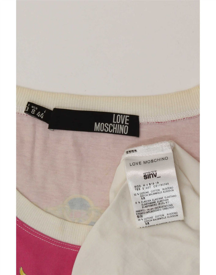 Moschino Womens Abstract Pattern Graphic T-Shirt Top IT 44 Medium White
