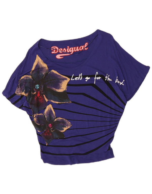Desigual Womens Graphic Oversized Blouse Top UK 10 Small Purple Floral