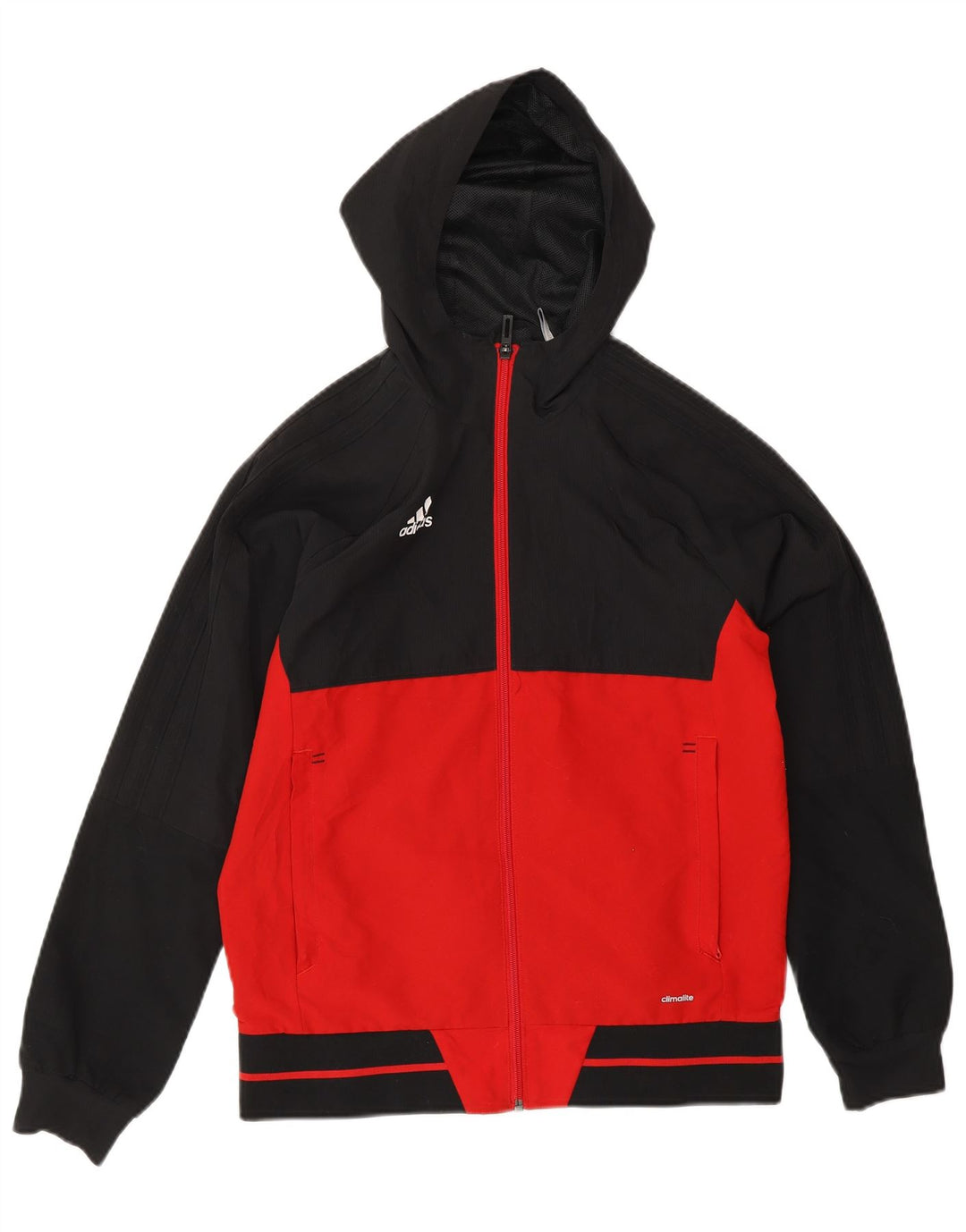 ADIDAS Boys Climalite Hooded Bomber Jacket 11-12 Years Red Colourblock