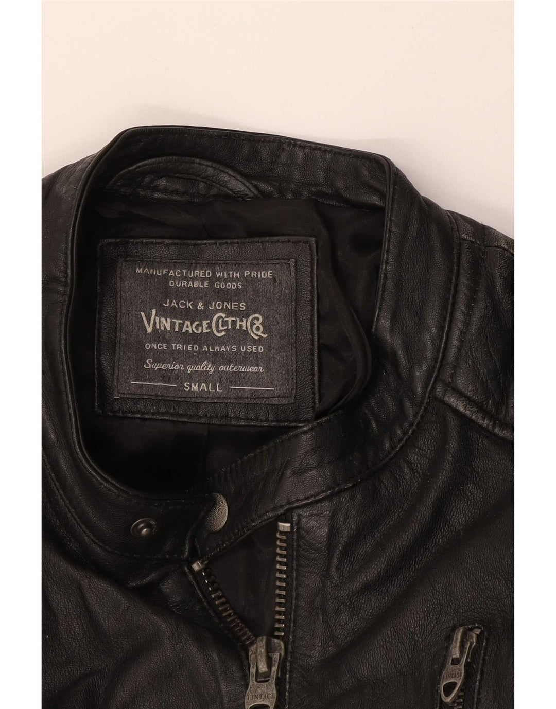 Jack & Jones Mens Leather Racer Jacket UK 36 Small Black