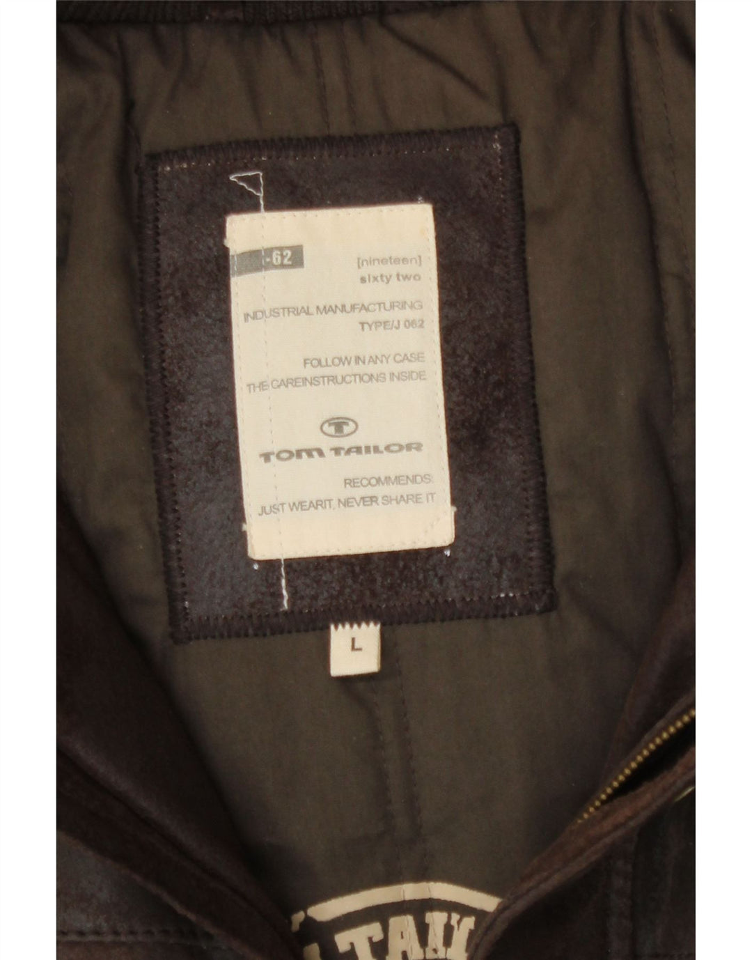 Tom Tailor Mens Graphic Leather Bomber Jacket UK 40 Large Brown Leather