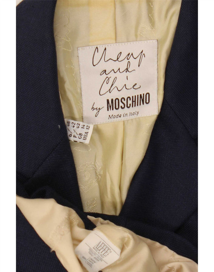 Moschino Womens 3 Button Short Sleeve Blazer Jacket UK 14 Large Navy Blue