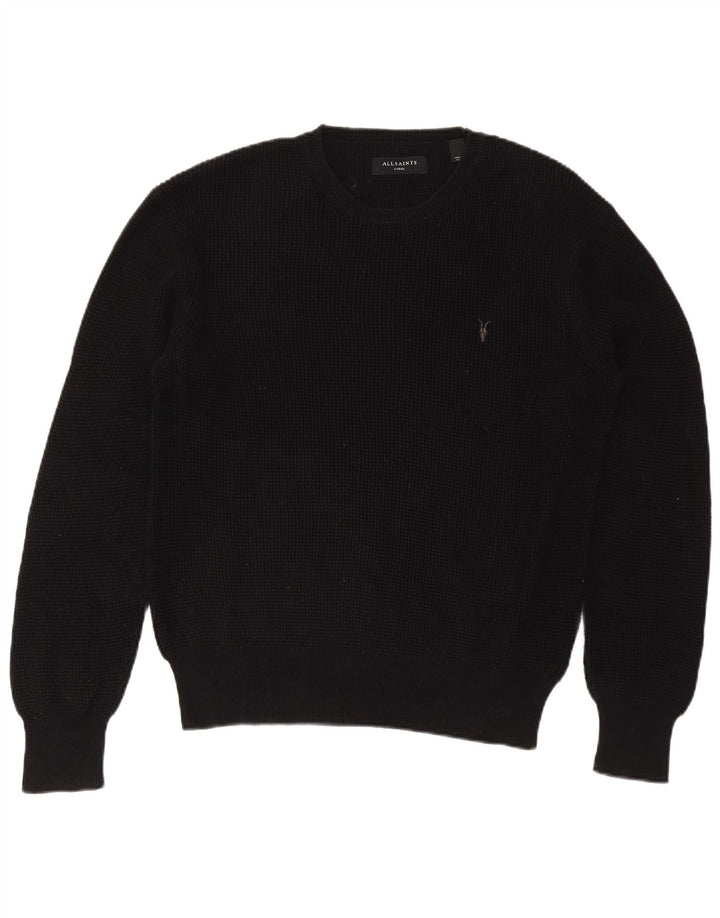 All Saints Mens Crew Neck Jumper Sweater Large Black Cotton