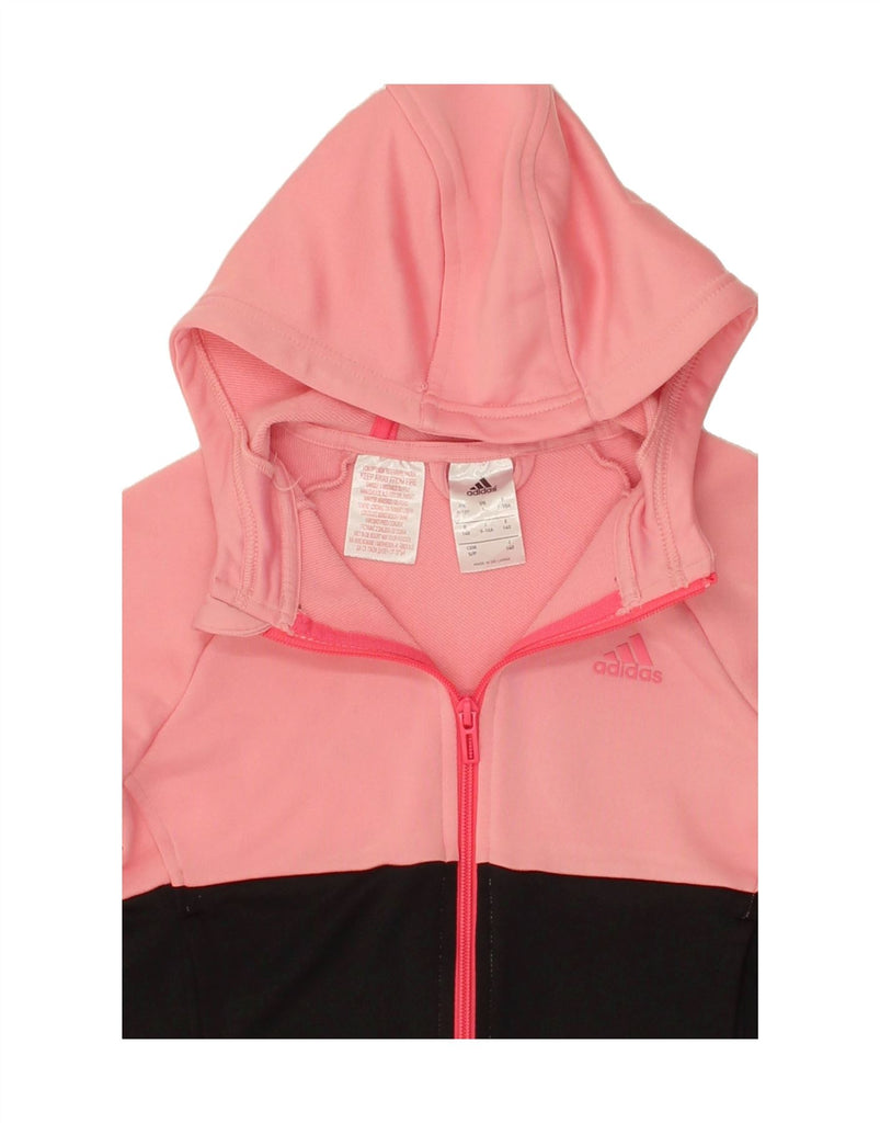 ADIDAS Girls Graphic Zip Hoodie Sweater 9-10 Years Pink Colourblock | Vintage Adidas | Thrift | Second-Hand Adidas | Used Clothing | Messina Hembry 