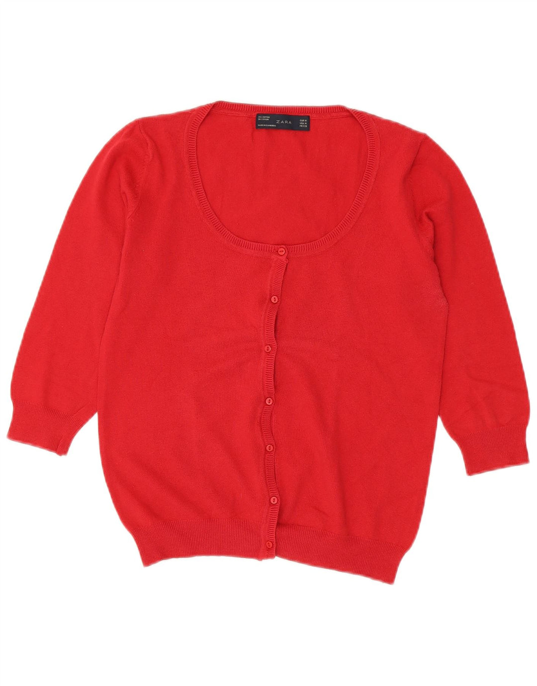Zara Womens 3/4 Sleeve Cardigan Sweater UK 12 Medium Red
