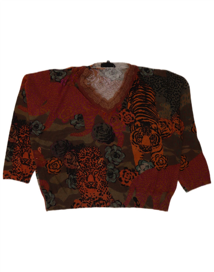 Desigual Womens V-Neck Jumper Sweater UK 14 Medium Multicoloured