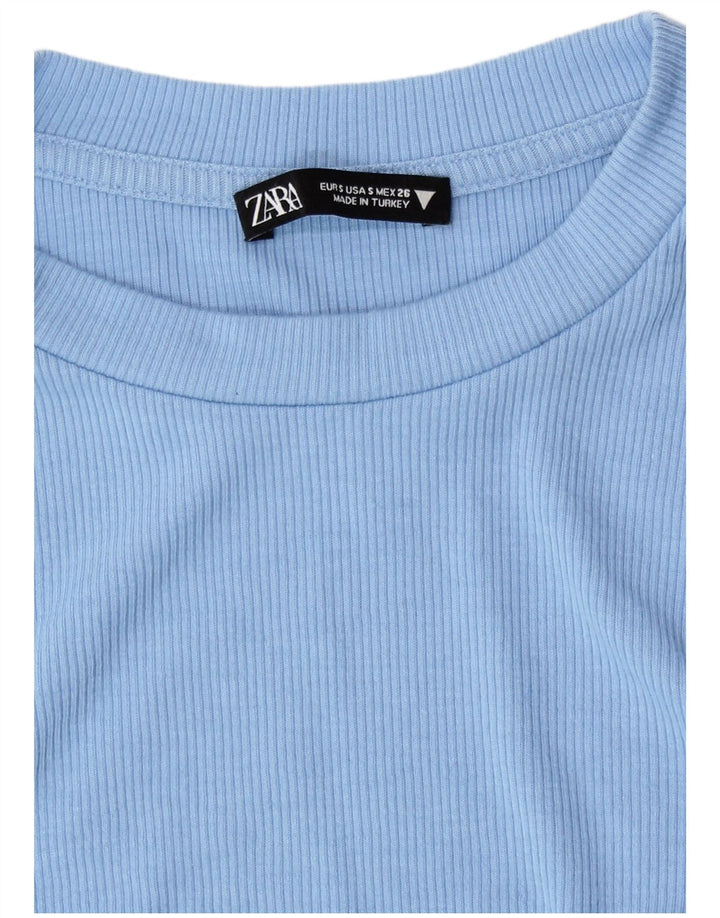 Zara Womens Crop Long Sleeve Blouse Top UK 8 Small Blue Polyester