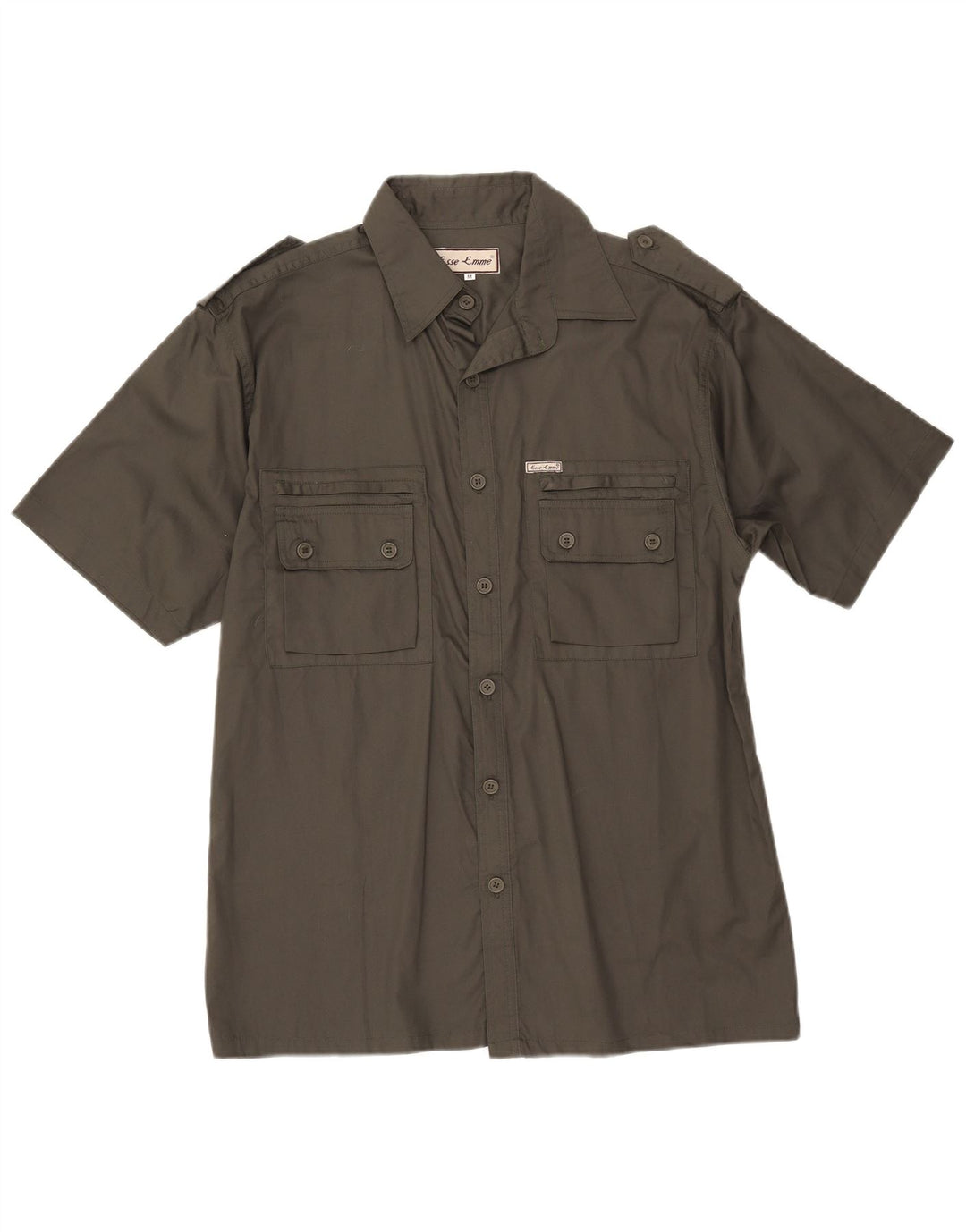 ESSE EMME  Mens Military Short Sleeve Shirt Medium Khaki Cotton
