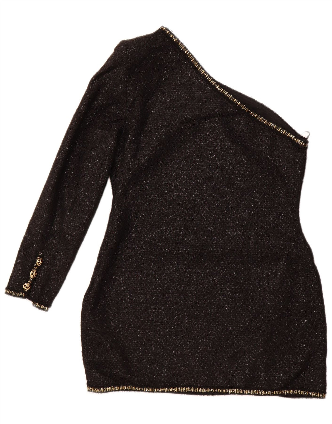 ZARA Womens Tunic One Shoulder Top UK 14 Large Black Flecked Acrylic