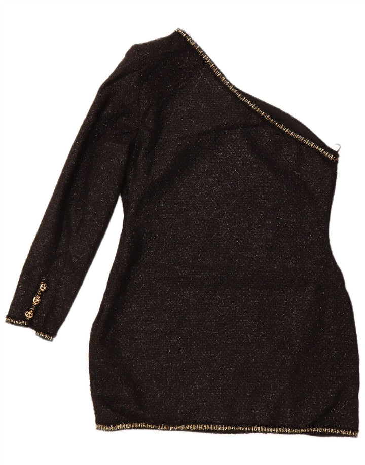 ZARA Womens Tunic One Shoulder Top UK 14 Large Black Flecked Acrylic