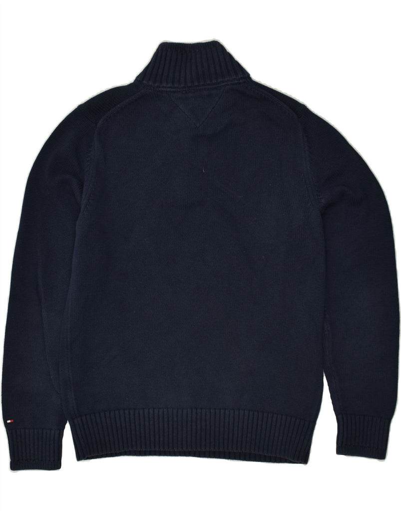 TOMMY HILFIGER Mens Zip Neck Jumper Sweater Medium Navy Blue Cotton | Vintage Tommy Hilfiger | Thrift | Second-Hand Tommy Hilfiger | Used Clothing | Messina Hembry 