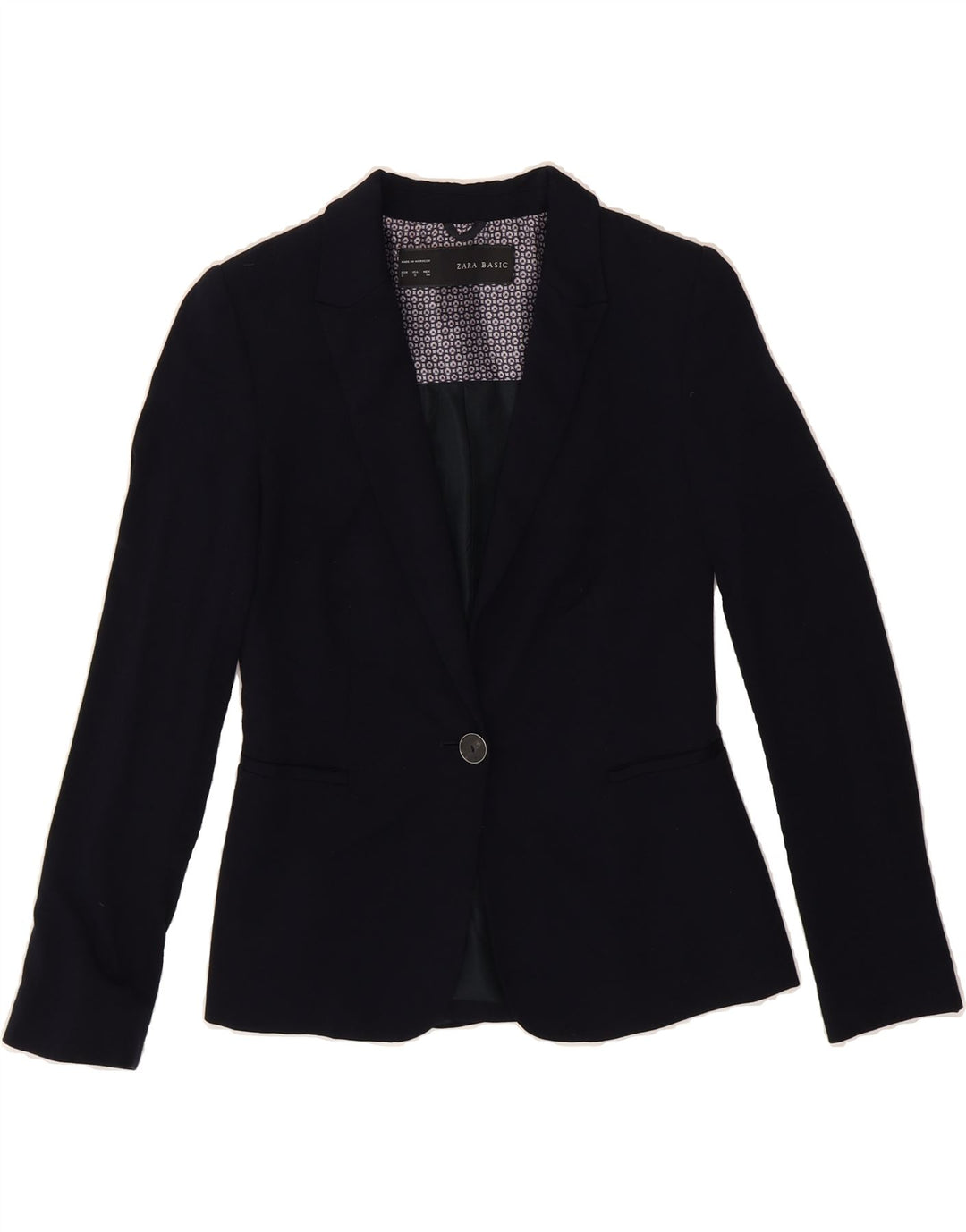 ZARA Womens 1 Button Blazer Jacket UK 10 Small Navy Blue Polyester Vintage Zara and Second-Hand Zara from Messina Hembry 