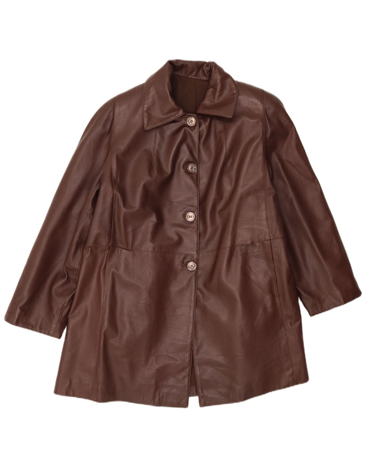 Vintage Womens Leather Coat UK 14 Large Brown