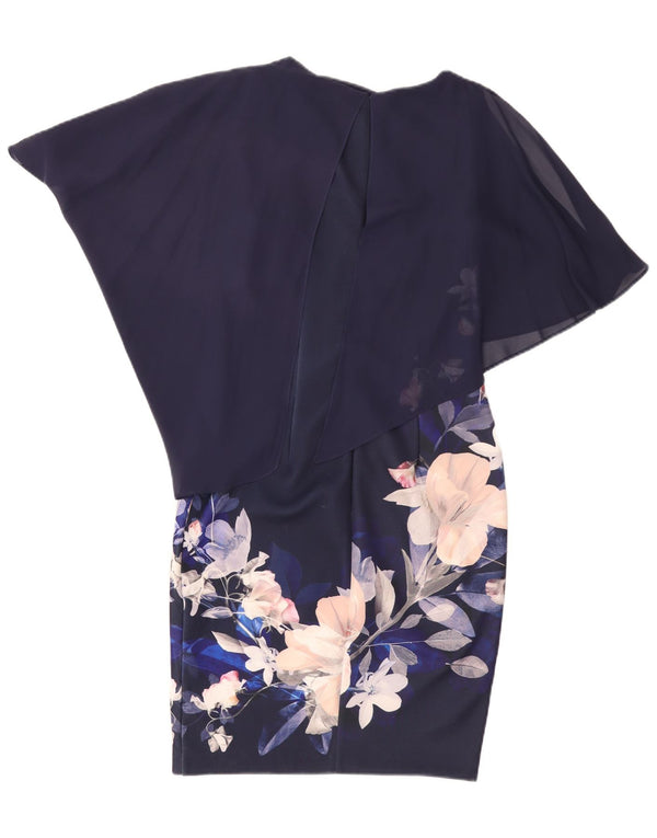 Coast Womens Asymmetric Sheath Dress UK 10 Small Navy Blue Floral Polyester