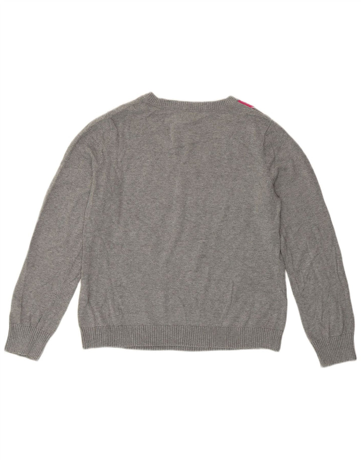 Izod Womens V-Neck Jumper Sweater UK 14 Large Grey Argyle/Diamond