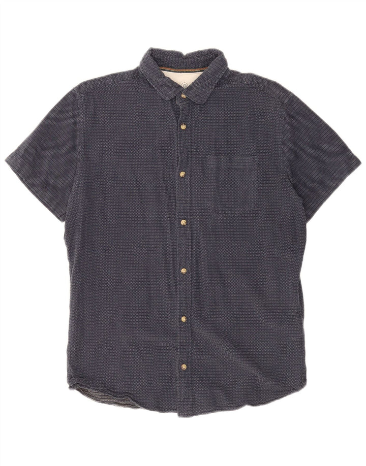 Jack & Jones Mens Short Sleeve Shirt Large Navy Blue Spotted Cotton
