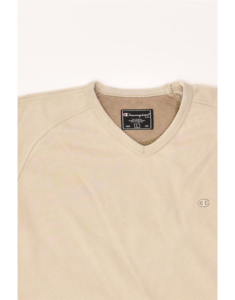 CHAMPION Mens Top Long Sleeve Large Beige Cotton | Vintage Champion | Thrift | Second-Hand Champion | Used Clothing | Messina Hembry 