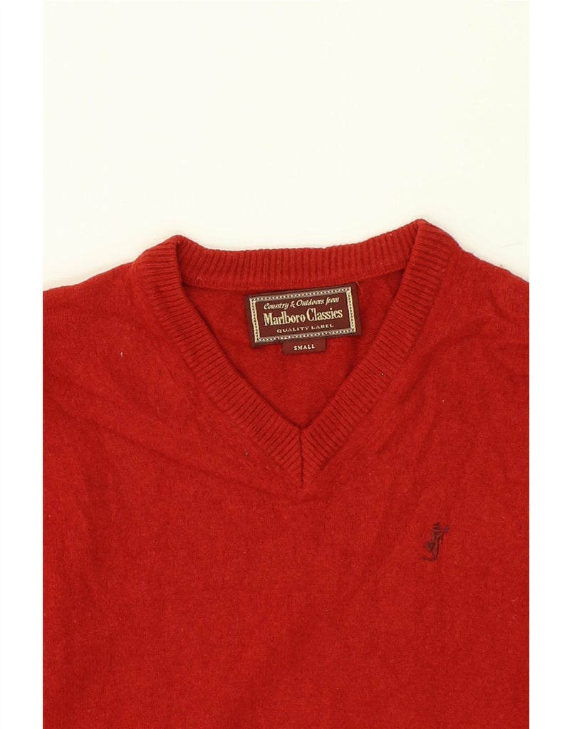 MARLBORO CLASSICS Mens V-Neck Jumper Sweater Small Red Wool Vintage Marlboro Classics and Second-Hand Marlboro Classics from Messina Hembry 