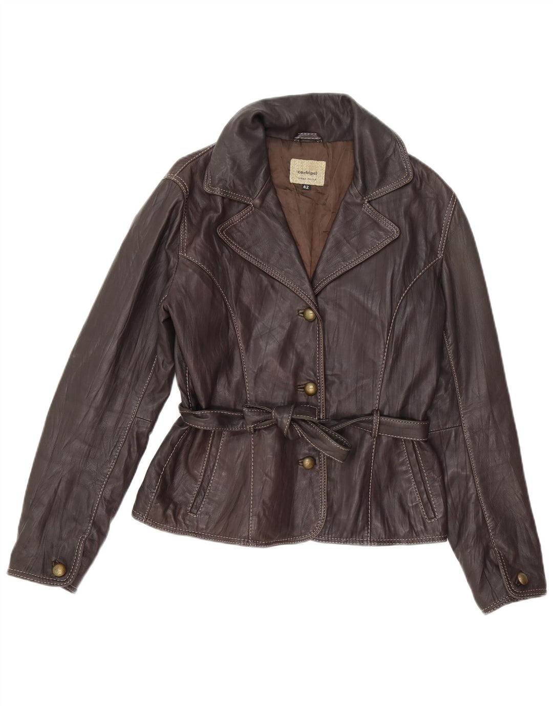 CONBIPEL Womens Leather Jacket IT 42 Medium Brown Leather