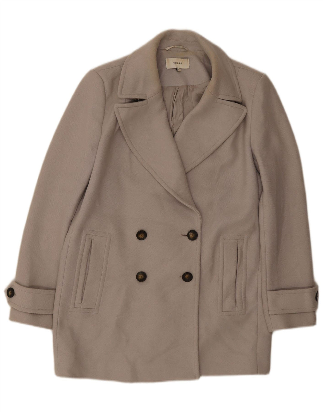 Reiss Womens Short Double Breasted Coat UK 14 Large Grey Wool
