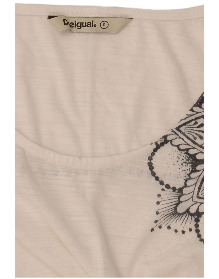 Desigual Womens Graphic Top 3/4 Sleeve UK 10 Small White Colourblock