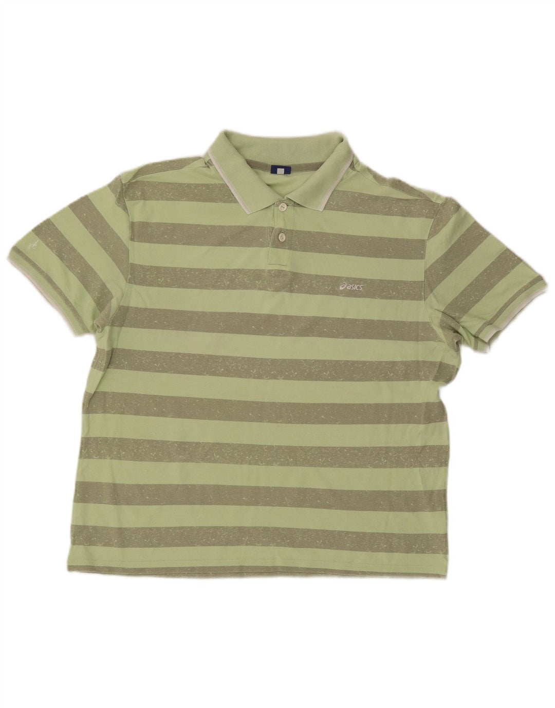Asics Mens Polo Shirt 2XL Green Striped Cotton