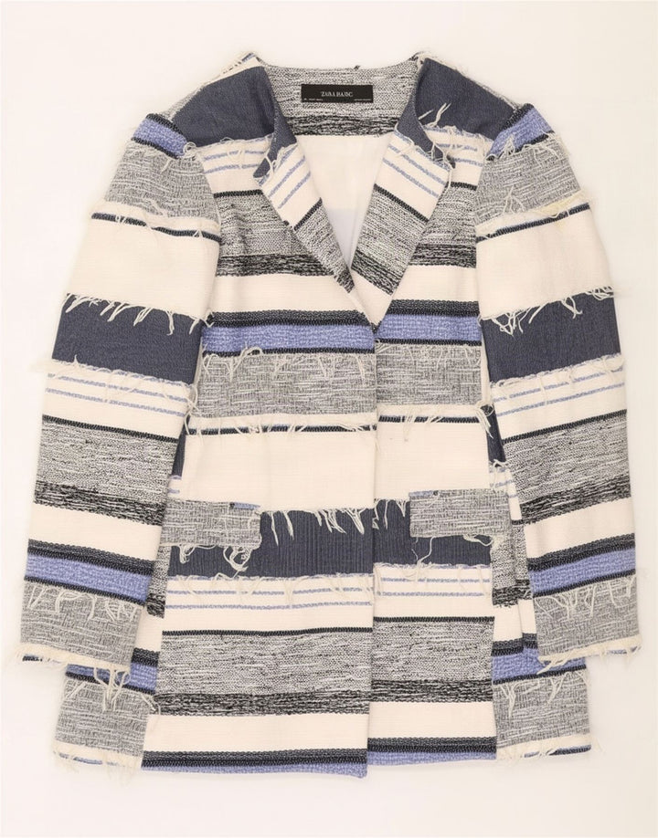 Zara Womens Open Blazer Jacket UK 16 Large Multicoloured Striped Cotton