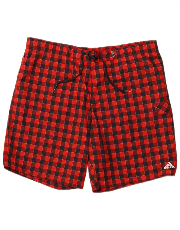 ADIDAS Mens Swimming Shorts Medium  Red Gingham Polyester