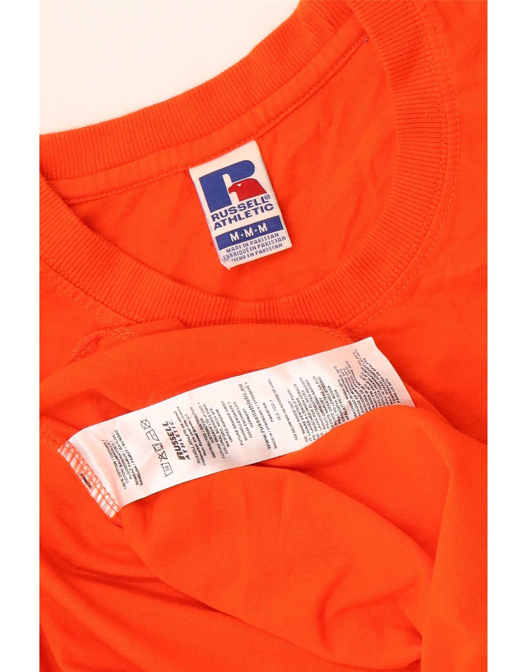 Russell Athletic Mens Graphic T-Shirt Top Medium Orange Cotton