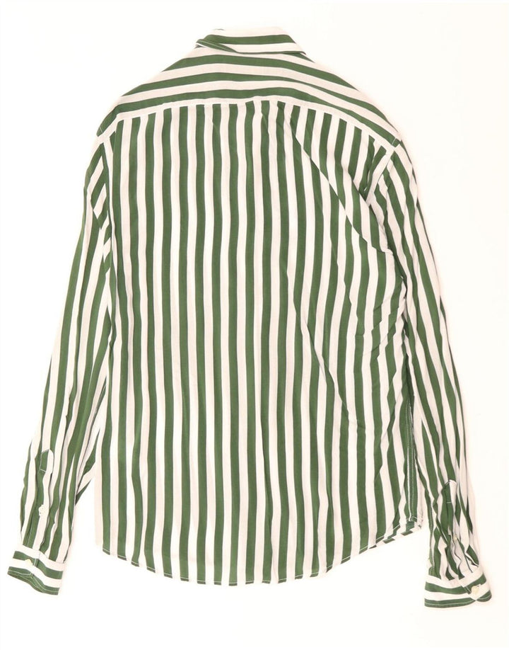 ZARA Mens Slim Fit Shirt Small Green Striped Viscose