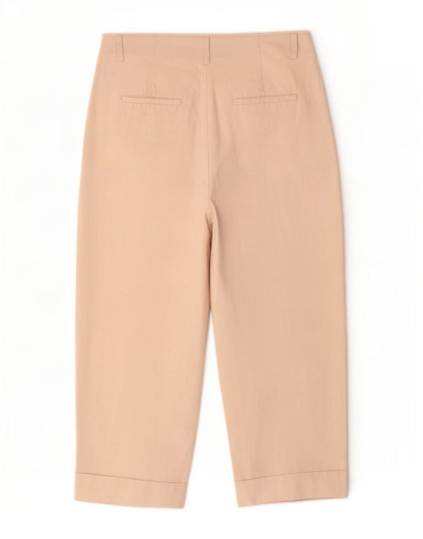 Zara Womens High Waist Pegged Cropped Trousers Large W30 L24 Beige Linen