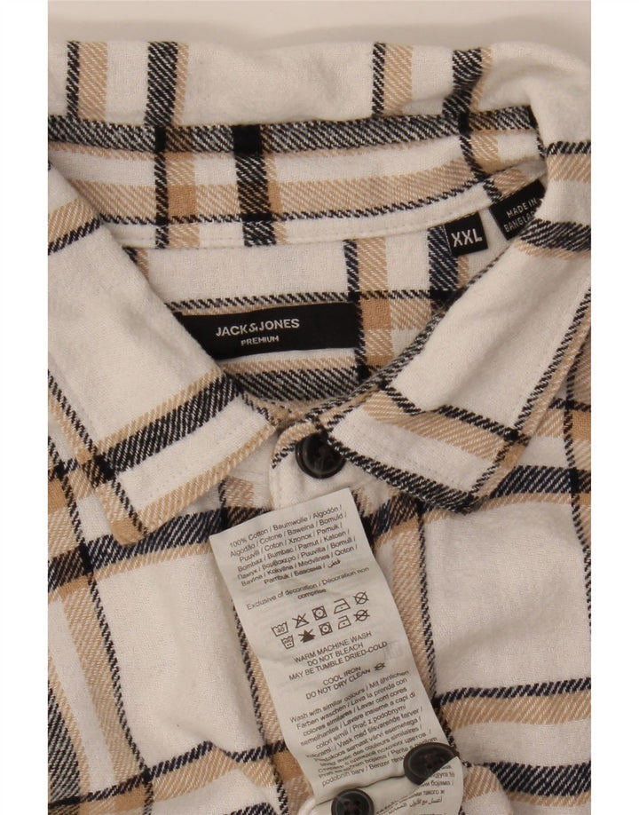 Jack & Jones Mens Flannel Shirt 2XL White Check Cotton