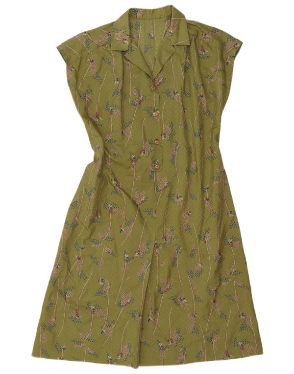 Vintage Womens A-Line Dress UK 14 Medium Green Floral