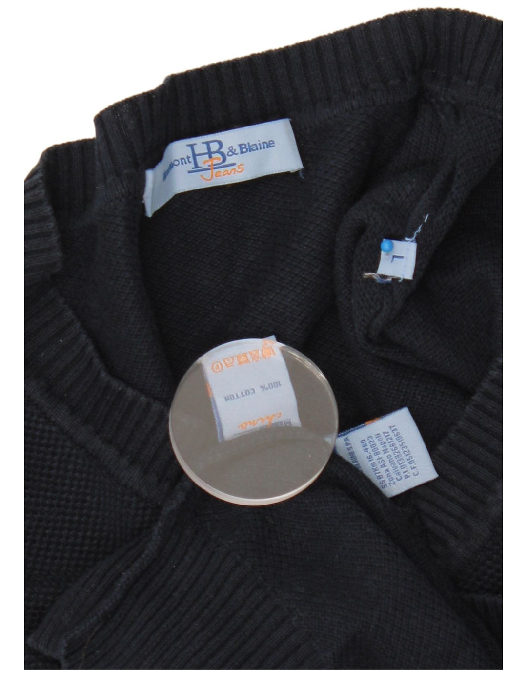 Harmont & Blaine Mens V-Neck Jumper Sweater Large Navy Blue Cotton
