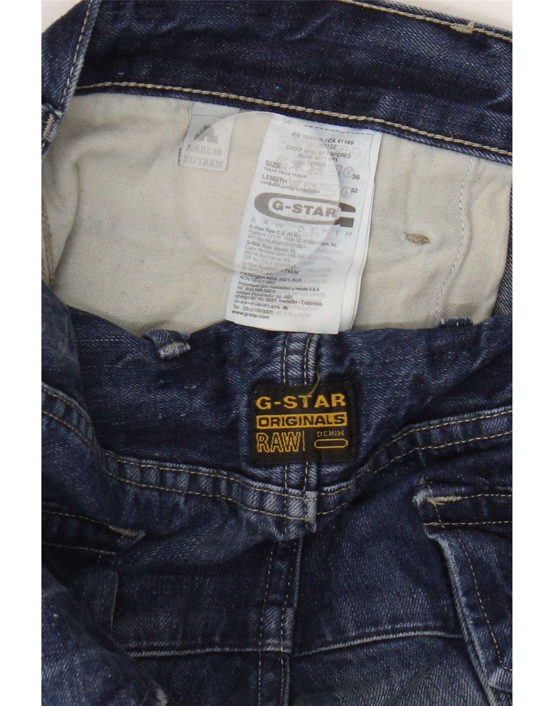 G-Star Mens Straight Jeans W36 L32 Blue Patchwork Cotton