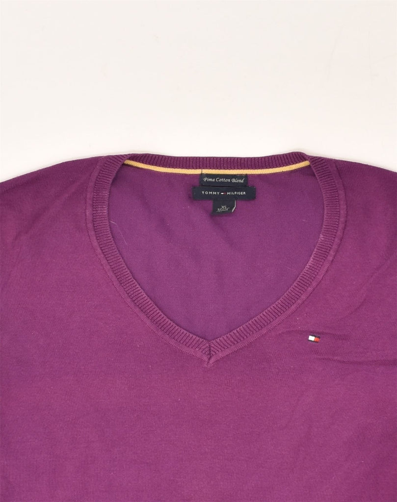 TOMMY HILFIGER Womens V-Neck Jumper Sweater UK 6 XS Purple Cotton | Vintage Tommy Hilfiger | Thrift | Second-Hand Tommy Hilfiger | Used Clothing | Messina Hembry 