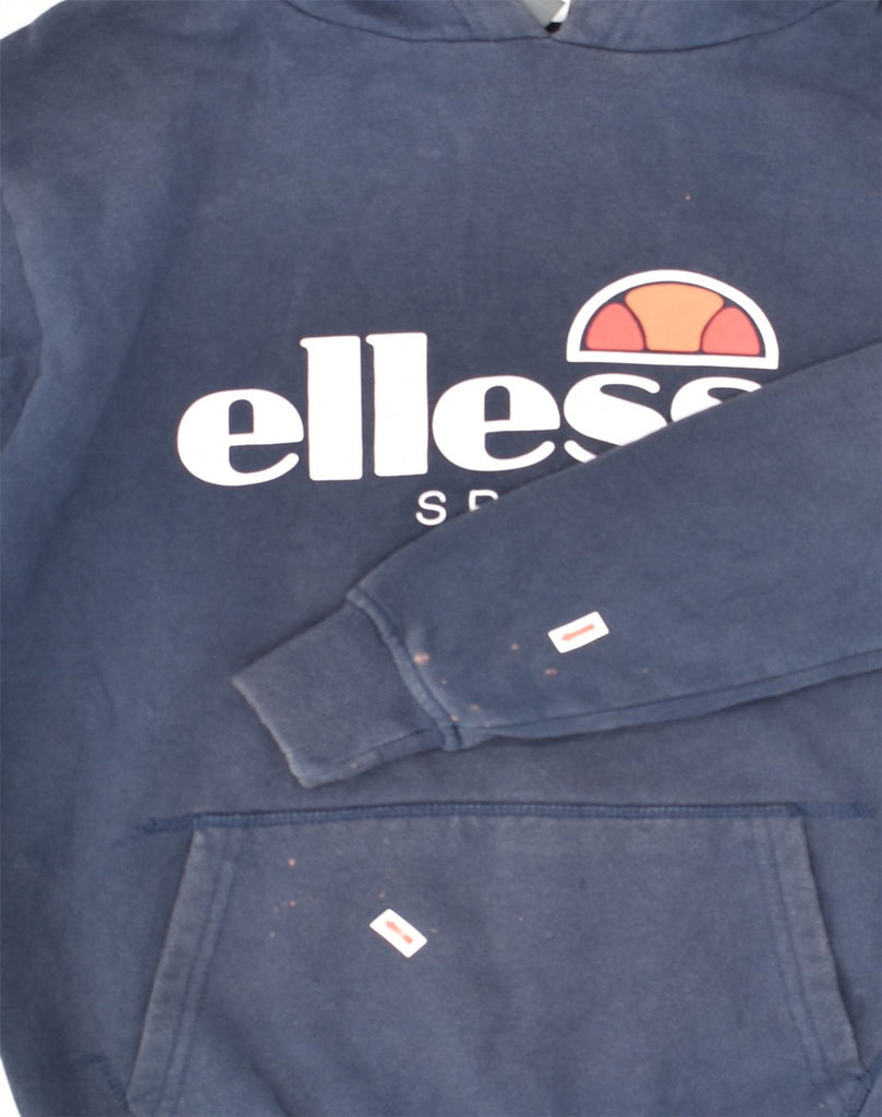 ELLESSE Womens Graphic Hoodie Jumper UK  8 Small Navy Blue Cotton | Vintage Ellesse | Thrift | Second-Hand Ellesse | Used Clothing | Messina Hembry 