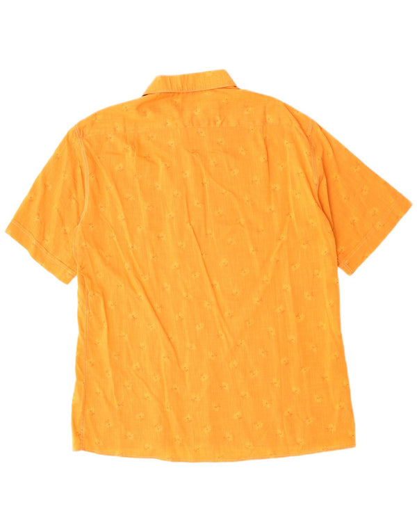 Vintage Mens Short Sleeve Shirt Large Orange Floral