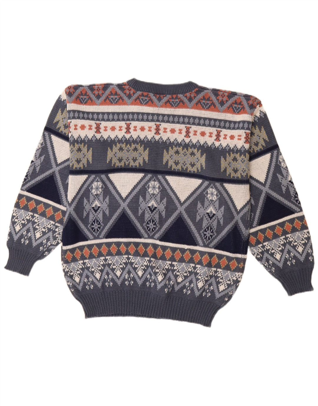 VINTAGE Mens Crew Neck Jumper Sweater IT 48/50 Medium Navy Blue Fair Isle