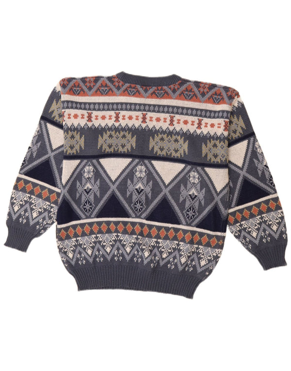 VINTAGE Mens Crew Neck Jumper Sweater IT 48/50 Medium Navy Blue Fair Isle