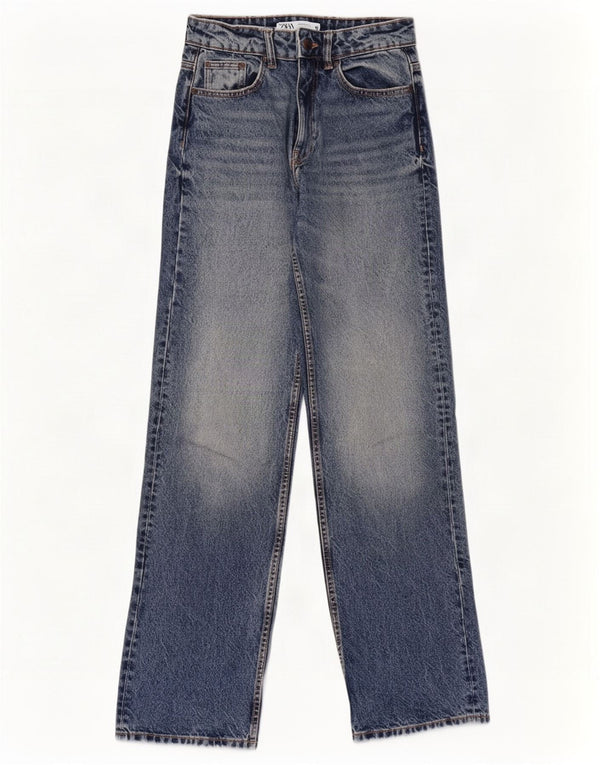 Zara Womens High Waist Wide Leg Jeans EU 34 2XS W24 L31 Blue Cotton