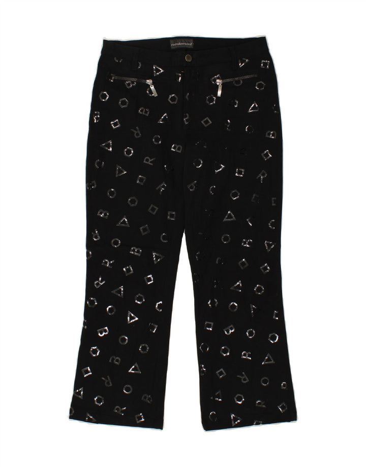 ROCCOBAROCCO Womens Graphic Cropped Trousers IT 44 Medium W30 L25 Black Vintage Roccobarocco and Second-Hand Roccobarocco from Messina Hembry 